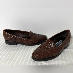 COLE HAAN BRAGANO Brown Woven Leather Loafers Made In Italy Mens 9M