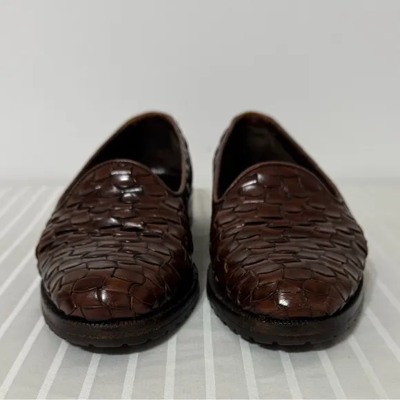 COLE HAAN BRAGANO Brown Woven Leather Loafers Made In Italy Mens 9M