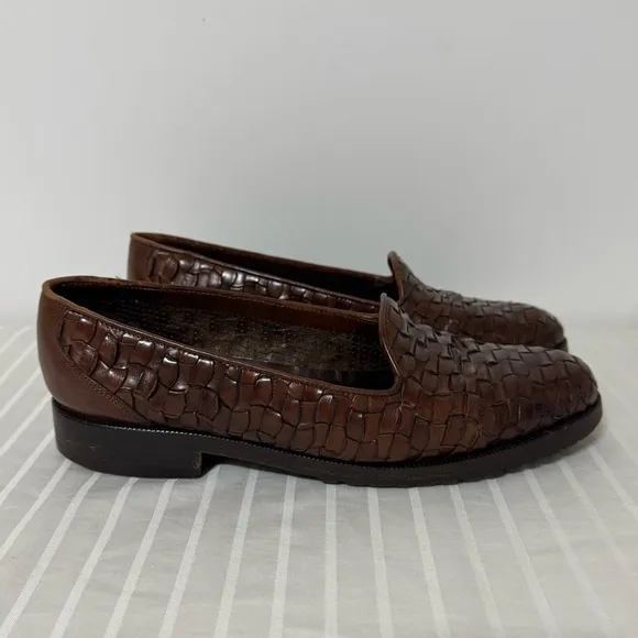 COLE HAAN BRAGANO Brown Woven Leather Loafers Made In Italy Mens 9M
