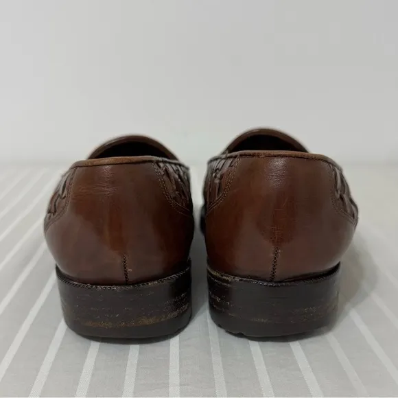 COLE HAAN BRAGANO Brown Woven Leather Loafers Made In Italy Mens 9M