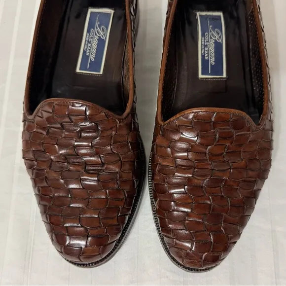 COLE HAAN BRAGANO Brown Woven Leather Loafers Made In Italy Mens 9M