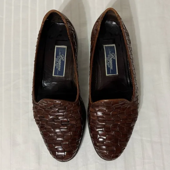 COLE HAAN BRAGANO Brown Woven Leather Loafers Made In Italy Mens 9M