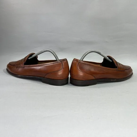 Cole Haan Bragano Penny Loafers Mens Size 10 Brown Woven Italian Leather Slip On