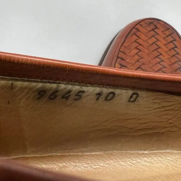 Cole Haan Bragano Penny Loafers Mens Size 10 Brown Woven Italian Leather Slip On