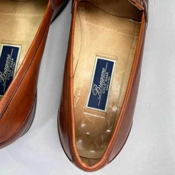 Cole Haan Bragano Penny Loafers Mens Size 10 Brown Woven Italian Leather Slip On
