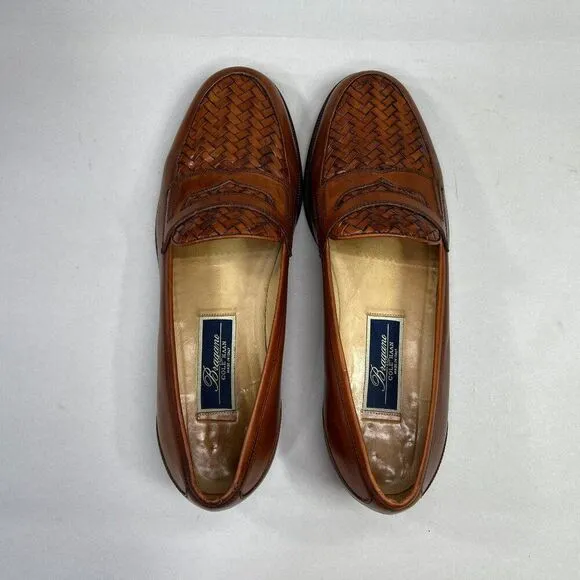 Cole Haan Bragano Penny Loafers Mens Size 10 Brown Woven Italian Leather Slip On