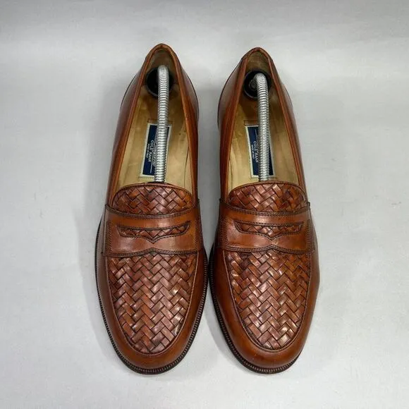 Cole Haan Bragano Penny Loafers Mens Size 10 Brown Woven Italian Leather Slip On