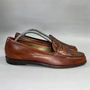 Cole Haan Bragano Penny Loafers Mens Size 10 Brown Woven Italian Leather Slip On