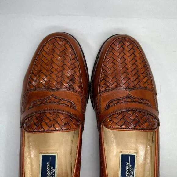 Cole Haan Bragano Penny Loafers Mens Size 10 Brown Woven Italian Leather Slip On