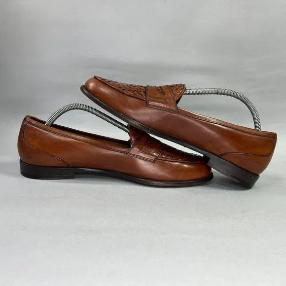 Cole Haan Bragano Penny Loafers Mens Size 10 Brown Woven Italian Leather Slip On