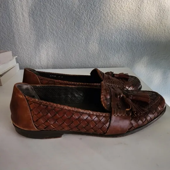 Cole Haan Bragano Vintage Brown Woven Tassel Flats Loafers Size 9M