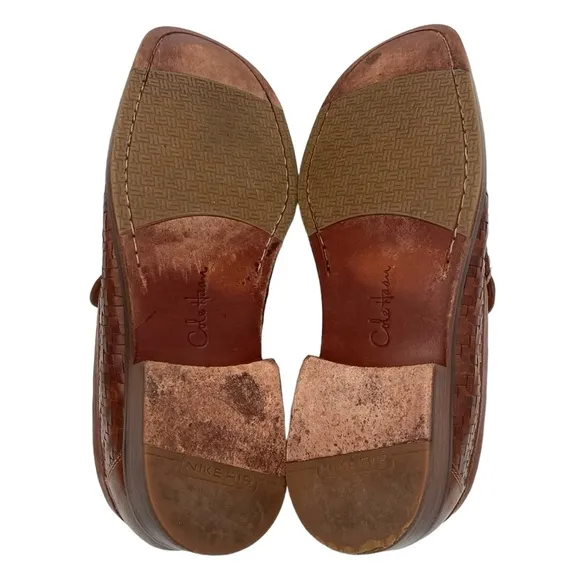 Cole Haan Brown Leather Woven Slip-in Loafers