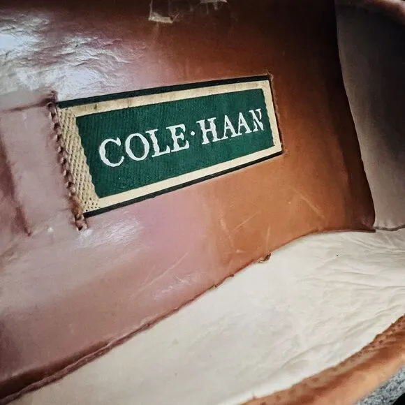Cole Haan Brown Woven Leather Moc Toe Slip on Dress Shoes Loafers Mens Size 9.5