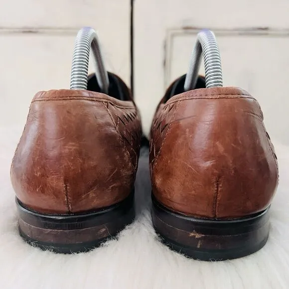 Cole Haan Brown Woven Leather Moc Toe Slip on Dress Shoes Loafers Mens Size 9.5
