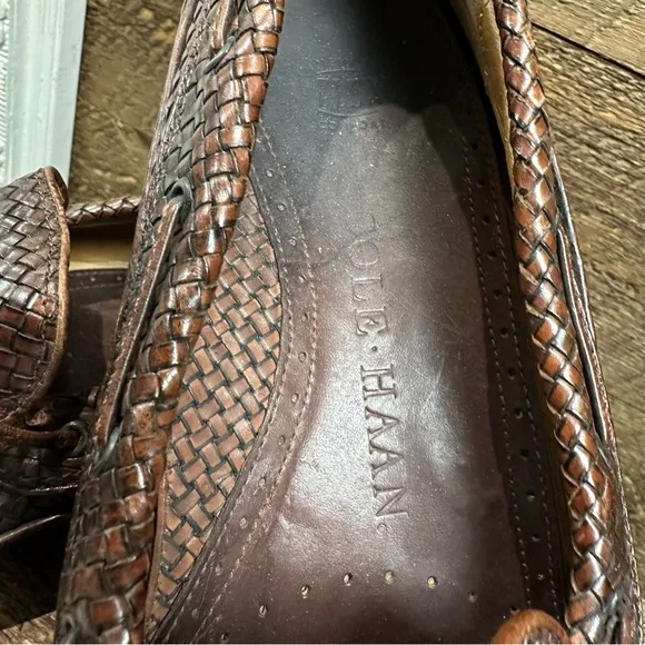 Cole Haan Brown Woven Leather Tassel Loafers – Men’s 8.5D