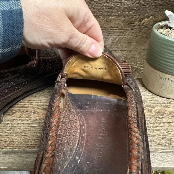 Cole Haan Brown Woven Leather Tassel Loafers – Men’s 8.5D