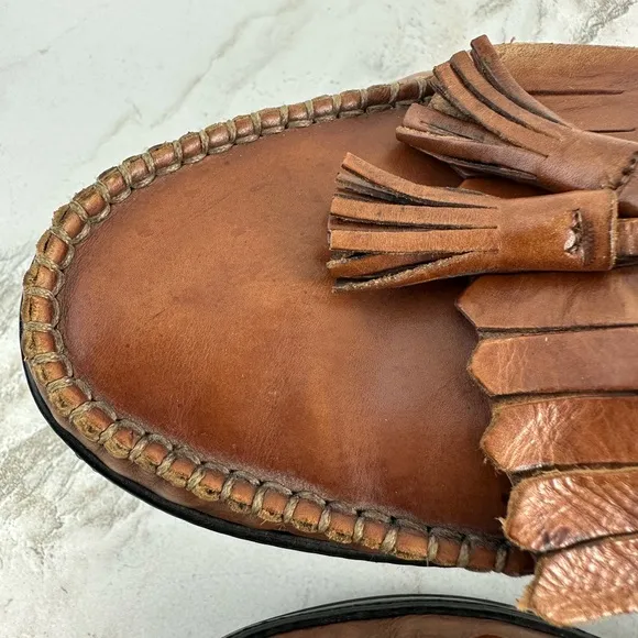Cole Haan Collection Men's Cognac Leather Tasselled Loafers Driving Shoes, 8
