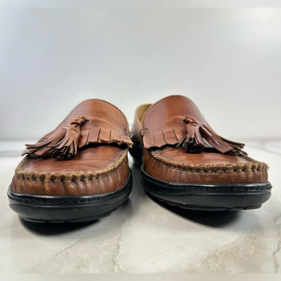 Cole Haan Collection Men's Cognac Leather Tasselled Loafers Driving Shoes, 8