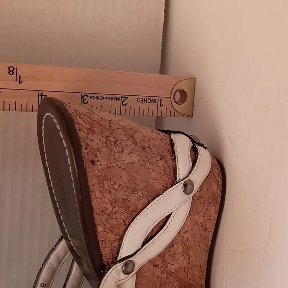 Cole Haan, Cork Wedge, White Patent Leather Slip-On Sandals