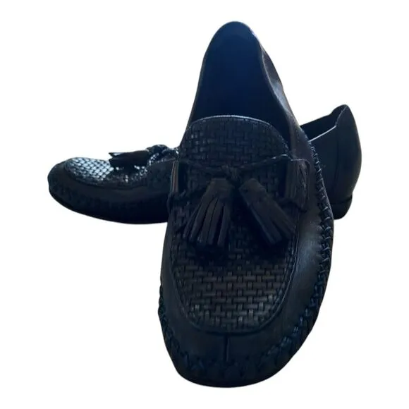 Cole Haan Country Dark Navy Leather Woven Loafers Driving Shoe