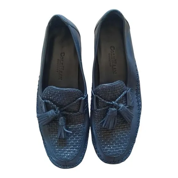Cole Haan Country Dark Navy Leather Woven Loafers Driving Shoe