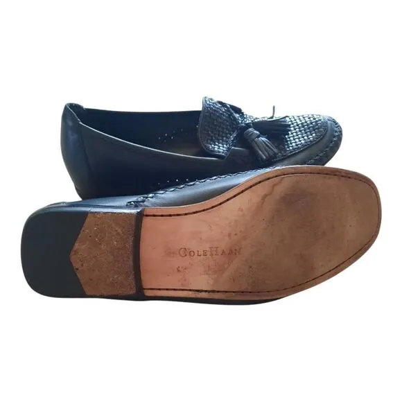 Cole Haan Country Dark Navy Leather Woven Loafers Driving Shoe