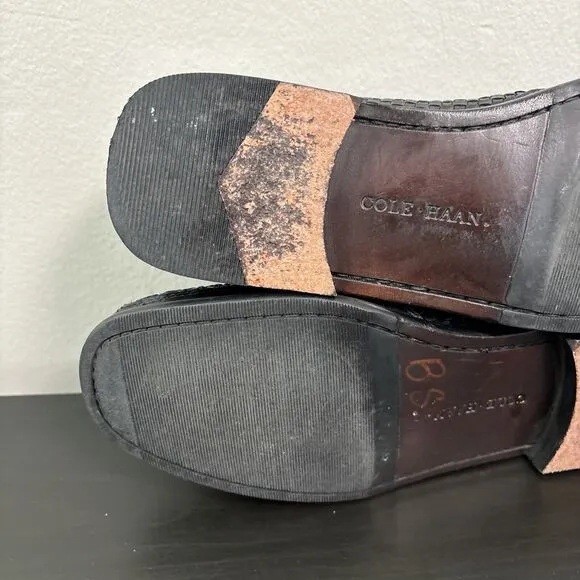 Cole Haan‎ Country Penny Loafers Women’s 8 B Woven Leather Black Braided Shoes
