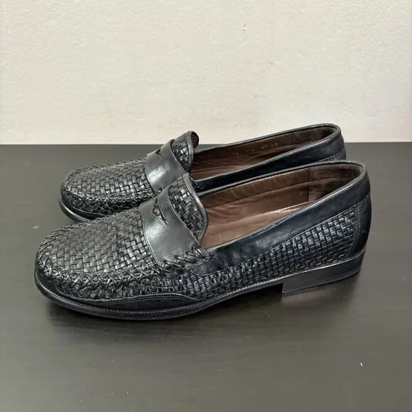 Cole Haan‎ Country Penny Loafers Women’s 8 B Woven Leather Black Braided Shoes