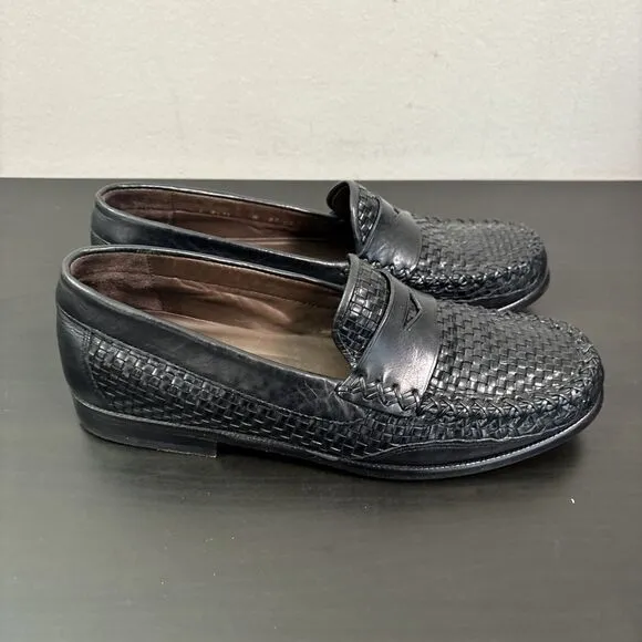 Cole Haan‎ Country Penny Loafers Women’s 8 B Woven Leather Black Braided Shoes