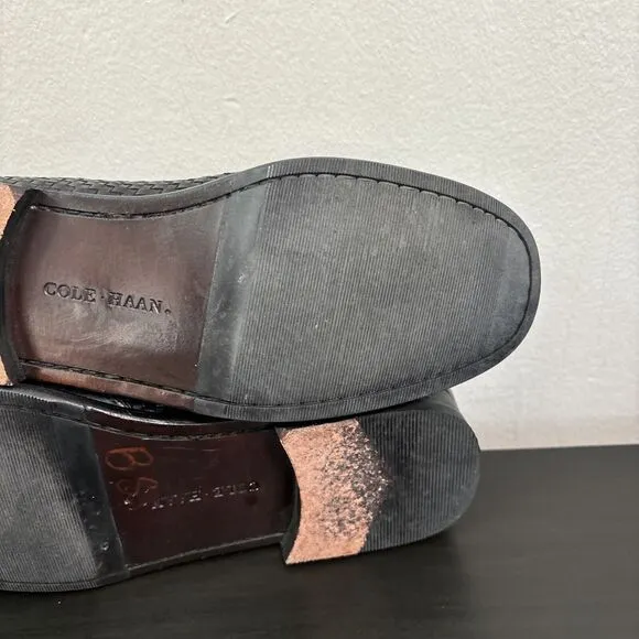 Cole Haan‎ Country Penny Loafers Women’s 8 B Woven Leather Black Braided Shoes