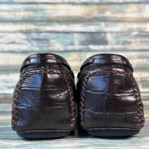 Cole Haan Driving Loafers Size 8.5M Brown Leather Crocodile Print Slip On Shoes