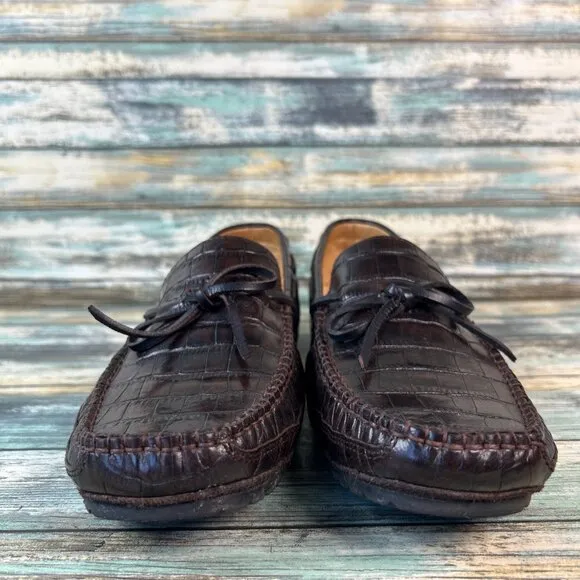 Cole Haan Driving Loafers Size 8.5M Brown Leather Crocodile Print Slip On Shoes