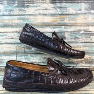 Cole Haan Driving Loafers Size 8.5M Brown Leather Crocodile Print Slip On Shoes