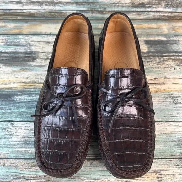 Cole Haan Driving Loafers Size 8.5M Brown Leather Crocodile Print Slip On Shoes