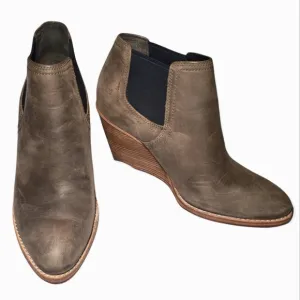 Cole Haan Grand OS Stacked Wedge Olive Brushed Leather Chelsea Ankle Boots