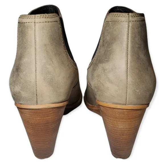 Cole Haan Grand OS Stacked Wedge Olive Brushed Leather Chelsea Ankle Boots