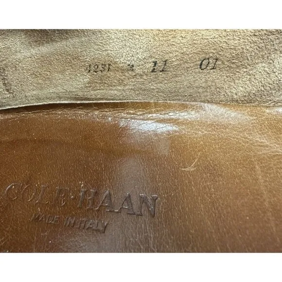 Cole Haan Italy Brown Woven Leather Slip On Hand Made Tasseled Loafers Sz 11