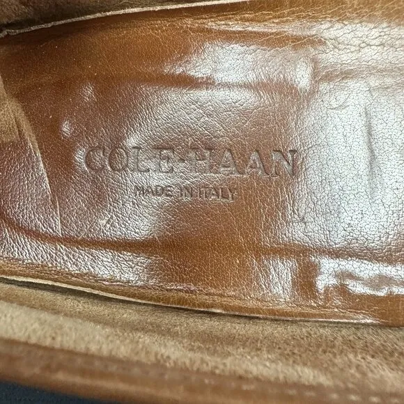 Cole Haan Italy Brown Woven Leather Slip On Hand Made Tasseled Loafers Sz 11