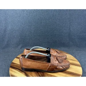 Cole Haan Italy Brown Woven Leather Slip On Hand Made Tasseled Loafers Sz 11