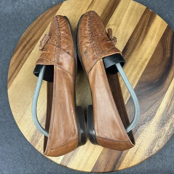 Cole Haan Italy Brown Woven Leather Slip On Hand Made Tasseled Loafers Sz 11