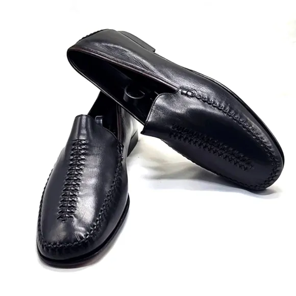COLE HAAN JUSTINA BROWN LEATHER WOVEN MOC-TOE LOAFERS WOMEN'S SIZE 10 VGUC