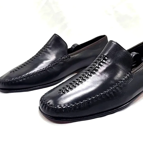 COLE HAAN JUSTINA BROWN LEATHER WOVEN MOC-TOE LOAFERS WOMEN'S SIZE 10 VGUC