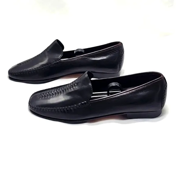 COLE HAAN JUSTINA BROWN LEATHER WOVEN MOC-TOE LOAFERS WOMEN'S SIZE 10 VGUC