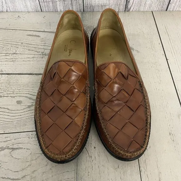 Cole Haan Loafers Men's 9 M Brown Leather Woven Italy Slip On Casual Shoes