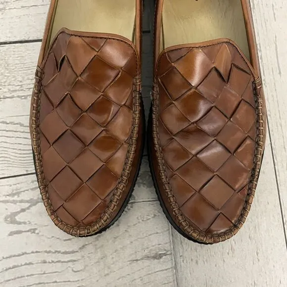 Cole Haan Loafers Men's 9 M Brown Leather Woven Italy Slip On Casual Shoes