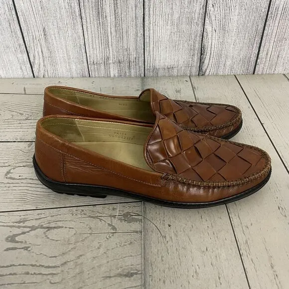 Cole Haan Loafers Men's 9 M Brown Leather Woven Italy Slip On Casual Shoes