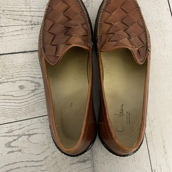 Cole Haan Loafers Men's 9 M Brown Leather Woven Italy Slip On Casual Shoes