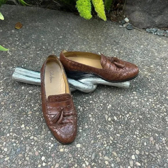 Cole Haan Men's Brown Woven Leather Tassel Slip on Loafers Size 11.5 M
