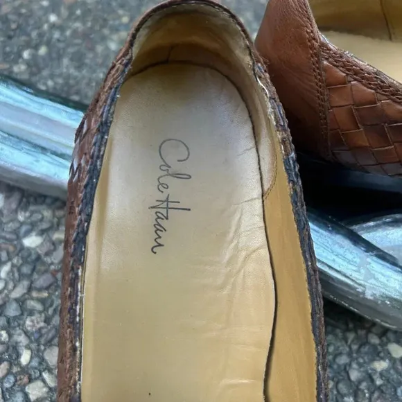 Cole Haan Men's Brown Woven Leather Tassel Slip on Loafers Size 11.5 M