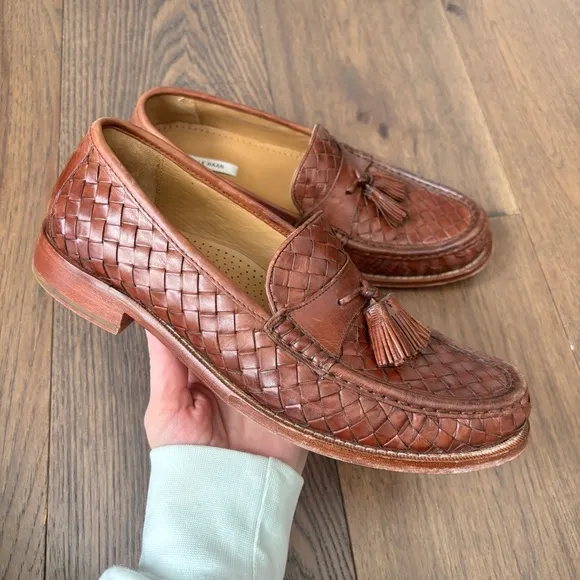 Cole Haan Men's Tan Intrecciato Weave Woven Leather Tassel Loafers Size 8.5